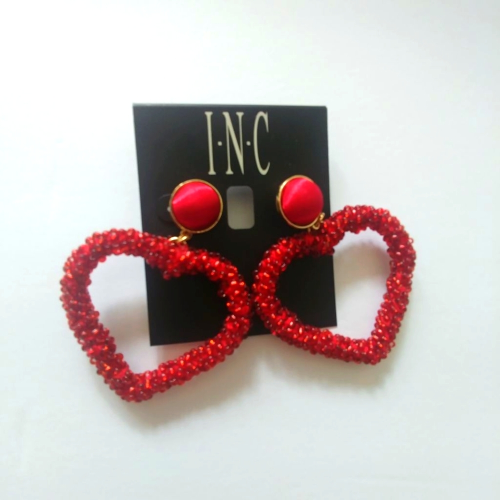 INC Red Heart Breaded Earrings